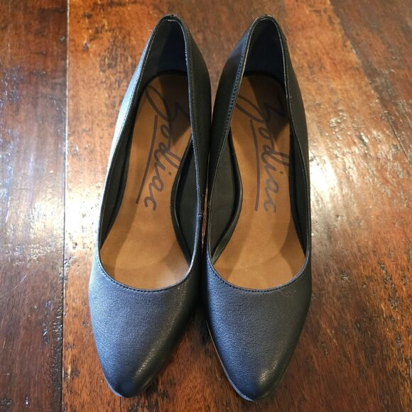 ZODIAC gloria black leather block heel pumps 8.5M classic modern work shoe - Picture 3 of 8